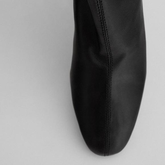 ZARA Back Zip Leather Heeled Ankle Boots - Picture 5 of 12